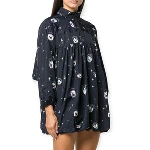 Sandy Liang Designer Rare Switch Eye Galaxy Print Balloon Hem Black Mini Dress
